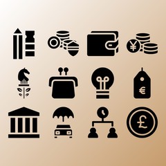 Time management, purse and pound sterling related premium icon set