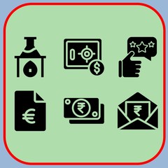 Simple 6 icon set of business related like, safebox, money and flask vector icons. Collection Illustration