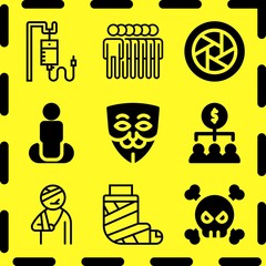 Simple 9 icon set of human related people, diaphragm, anonymous and teamwork vector icons. Collection Illustration