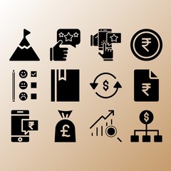 Rating, money bag and smartphone related premium icon set