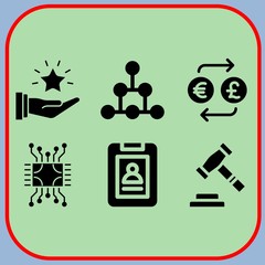 Simple 6 icon set of business related favorite, exchange, network and auction vector icons. Collection Illustration