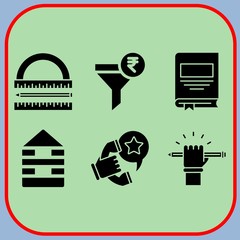 Simple 6 icon set of business related building, education, phone call and book vector icons. Collection Illustration