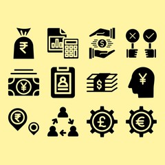 Pound sterling, profits and money related premium icon set