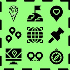 Simple 9 icon set of map related globe, gps, location and global warming vector icons. Collection Illustration