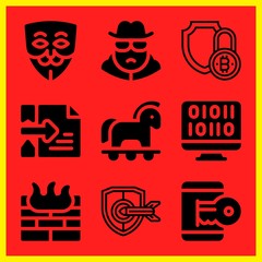 Simple 9 icon set of hacker related security, hacker, hacker and spy vector icons. Collection Illustration