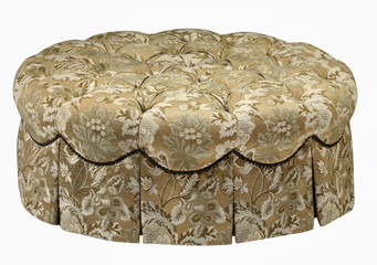 Round upholstered ottoman with clipping path