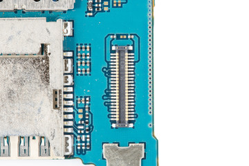 Fototapeta premium Dismantling a smartphone with an electrical panel inside, isolated on a white background