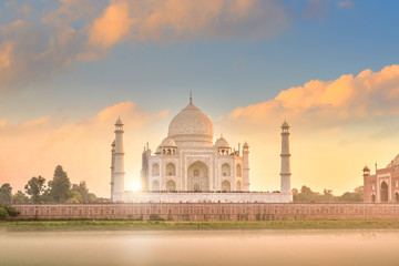 Panoramic view of Taj Mahal at sunset