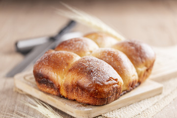 Brazilian Homemade bread on top of a wooden countertop