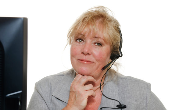 Mature customer service representative with headset