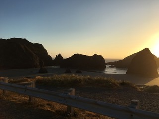 Rocky cliffs on the Oregon coast at sunset