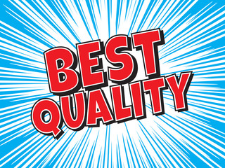 Best quality, red wording in comic speech bubble on blue burst ray background