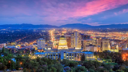 Poster Im Rahmen Skyline von Salt Lake City Utah bei Nacht © f11photo