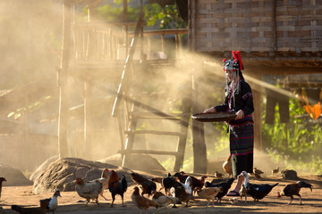 Hmong hill tribe women working at home in the hill