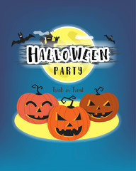 Halloween day celebration concept, pumpkin horror and full moon in the night time, vector illustration design.