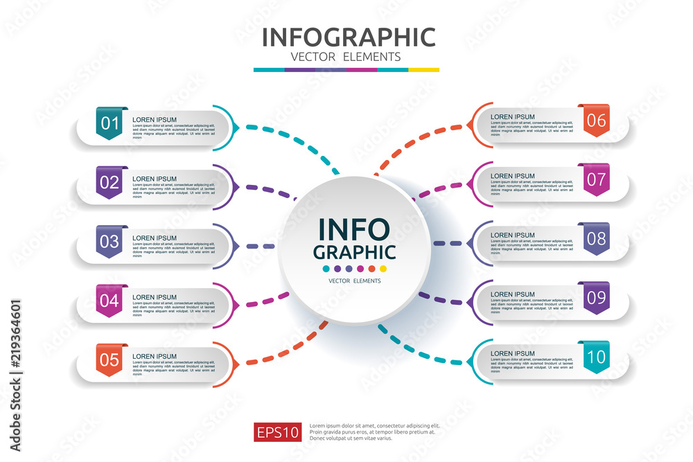 Poster 10 steps infographic. timeline design template with 3d paper label. business concept with options. f