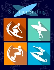 Foto op Aluminium Stikman surfing vector icon-sign-symbol,a variety of surfing styles,flat vector isolated on orange-green-yellow-blue color,can be changed to various sizes-01 © Receh Lancar Jaya
