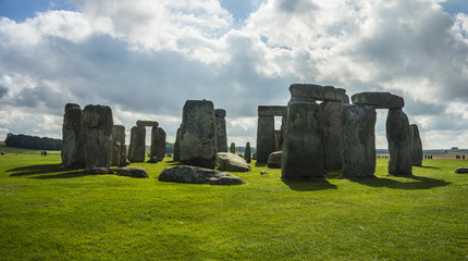 Naklejka premium Stonehenge. Panoramic view. Prehistoric stone monument near Salisbury, Wiltshire, UK. in England.