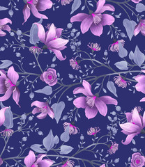Seamless vintage magnolia flower rose flower