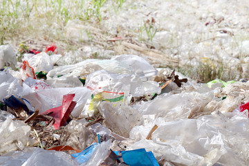 plastic garbage waste landscape background, many of waste garbage plastic, bottle, paper for background, pollution from garbage dump many, yard of plastic waste trash dirty rubbish
