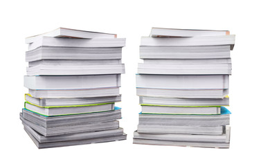 Set of stack of books isolated on white background with clipping path