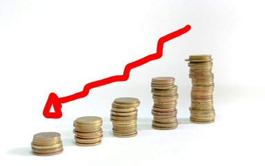 Stack of coins and graph down