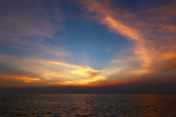 Fototapeta premium Twilight sky background. Colorful Sunset sky and cloud.vivid sky in twilight time background.Fiery orange sunset sky. Beautiful