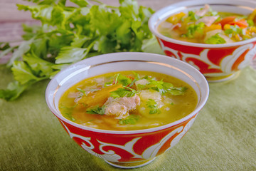 Shurpa is a traditional soup of Central Asian cuisine.