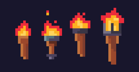 Wooden torches. Pixel art