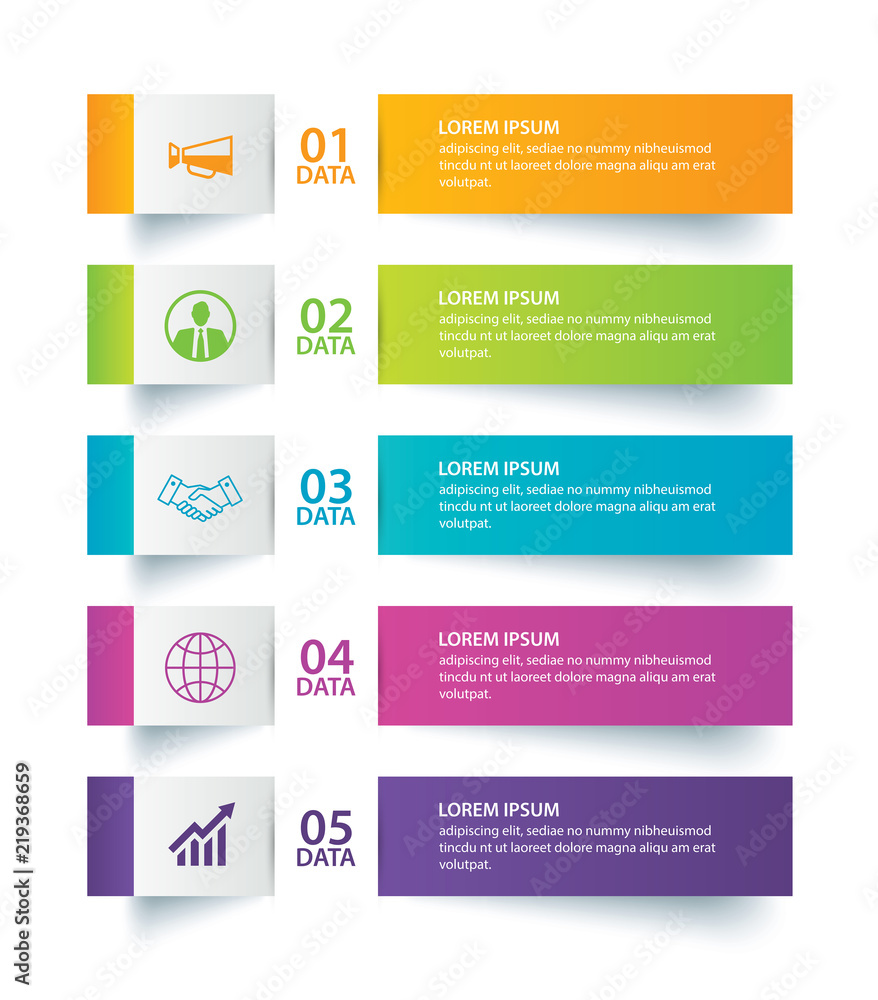Poster infographics tab in horizontal paper index with 5 data template. vector illustration abstract backgr