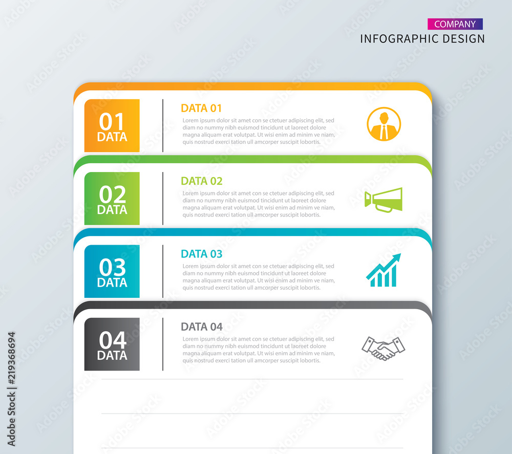 Poster infographics tab in horizontal paper index with 4 data template. vector illustration abstract notebo