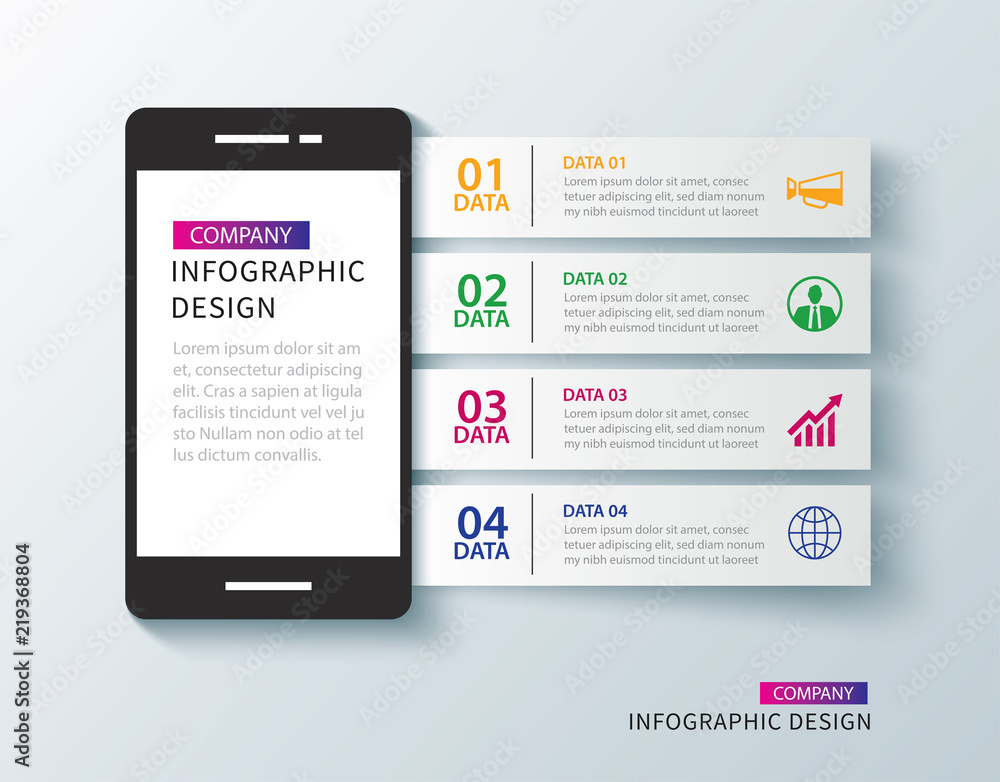 Canvas Prints mobile phone infographic with 4 data template background.