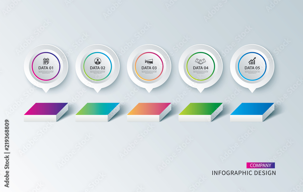 Poster infographics box square paper with 5 data template. vector illustration abstract background. can be 