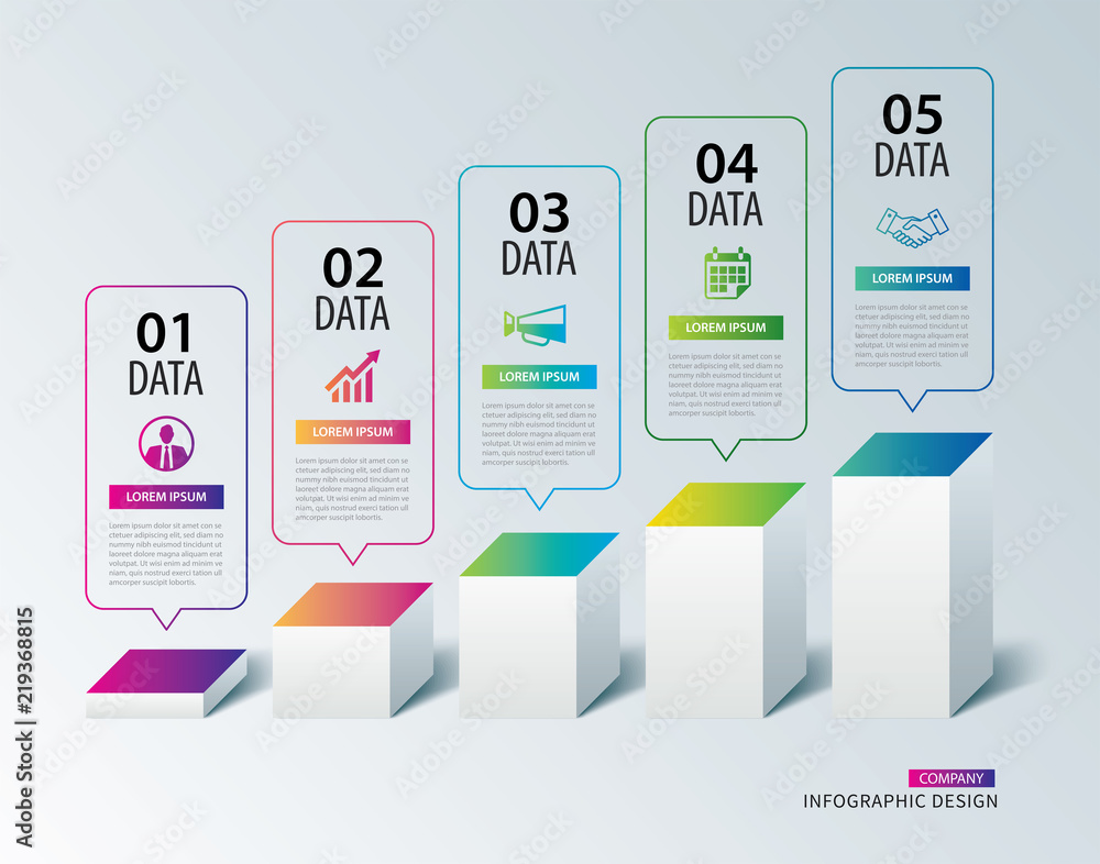 Poster infographics box square paper with 5 data template. vector illustration abstract background. can be 