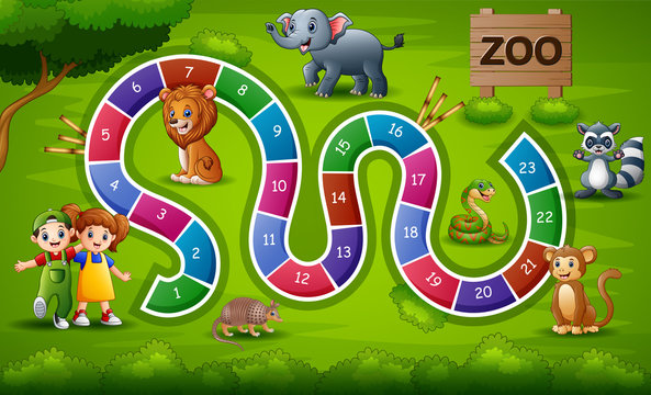 Snakes and ladders game zoo theme