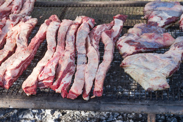 traditional meat grilled on the grill in the Argentine countryside