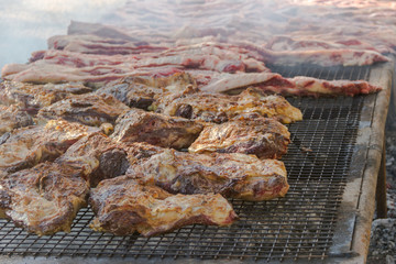 traditional meat grilled on the grill in the Argentine countryside