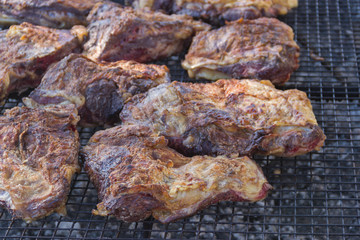 traditional meat grilled on the grill in the Argentine countryside