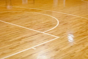 Fotobehang Wooden Floor of Basketball Court © BillionPhotos.com