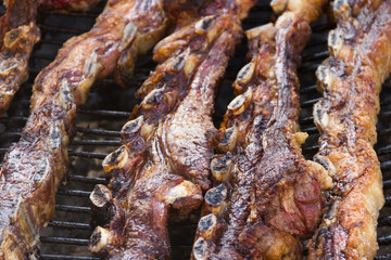 traditional meat grilled on the grill in the Argentine countryside