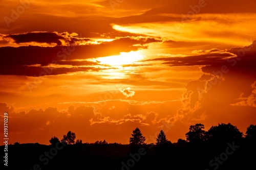 Amazing Sunset Clouds Trees Silhouette Powerful Clouds