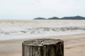 Naklejka premium Wood background for past product and sea background 