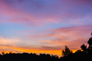 Colorful twilight sky after sunset with dramatic cloud.