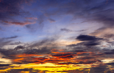 Beautiful colourful dramatic sunset cloudy sky.