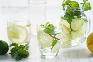 Refreshing summer drink with lemon and mint