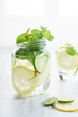 Refreshing summer drink with lemon and mint