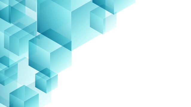 Abstract transparent 3D isometric virtual cube box moving pattern illustration blue color on white background seamless looping animation 4K, with copy space