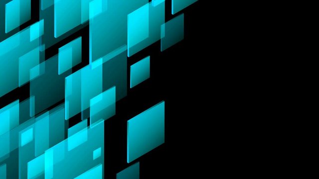 Abstract transparent 3D isometric virtual square plate moving pattern illustration blue color on black background seamless looping animation 4K, with copy space