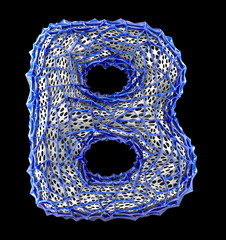 Blue plastic letter B with abstract holes. 3d