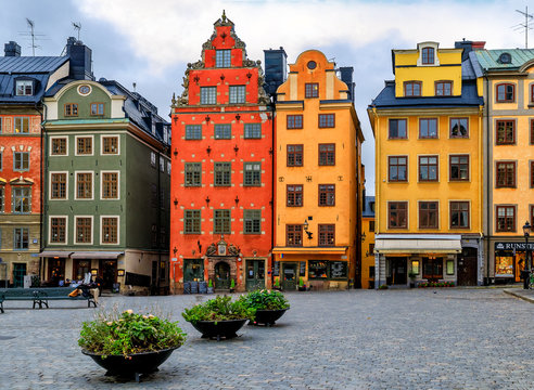 The famous Stortorget square in the heart of Old Town Gamla Stan in Stockholm, Sweden
